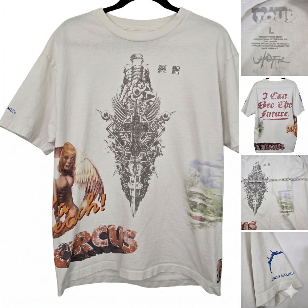 Travis Scott Circus Maximus Utopia Tour Shirt Lifes a Beach White Mens LG 2023